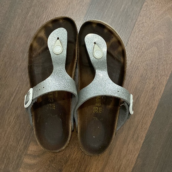 Birkenstock Gizeh Girl Kid Silver Glitter Thong Sandals Size 35 - Picture 2 of 12